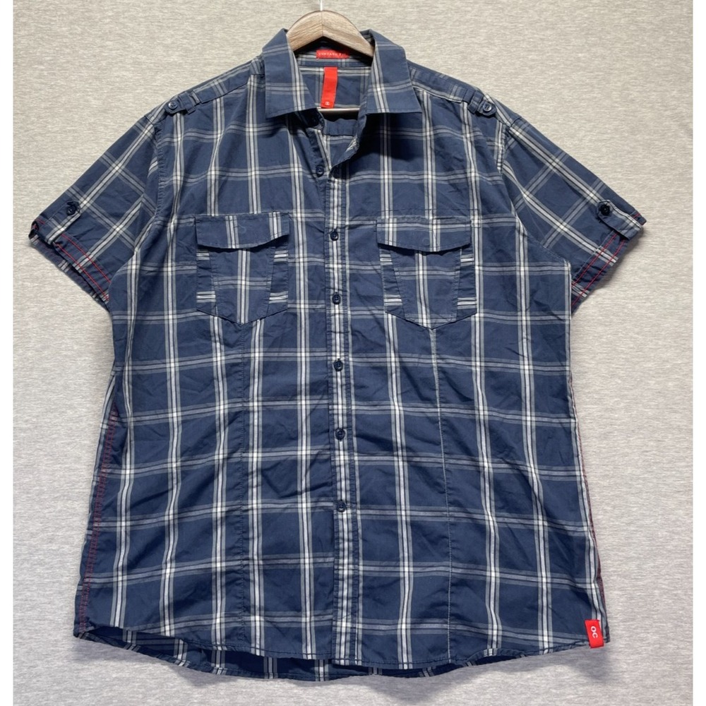 Oleg Cassini Vintage Fit Shirt Mens XL Blue Multi Plaid Button Up Vintage Fit